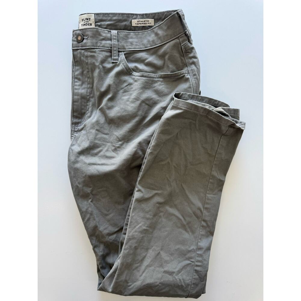 Flint And Tinder Pants Mens 36x32 Gray Athletic Tapered Fit Stretch Chino Casual